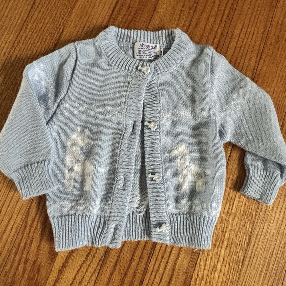 Vintage Cardigan Sweater Baby Blue Baby Size 6 Months Adorable‎ Giraffes